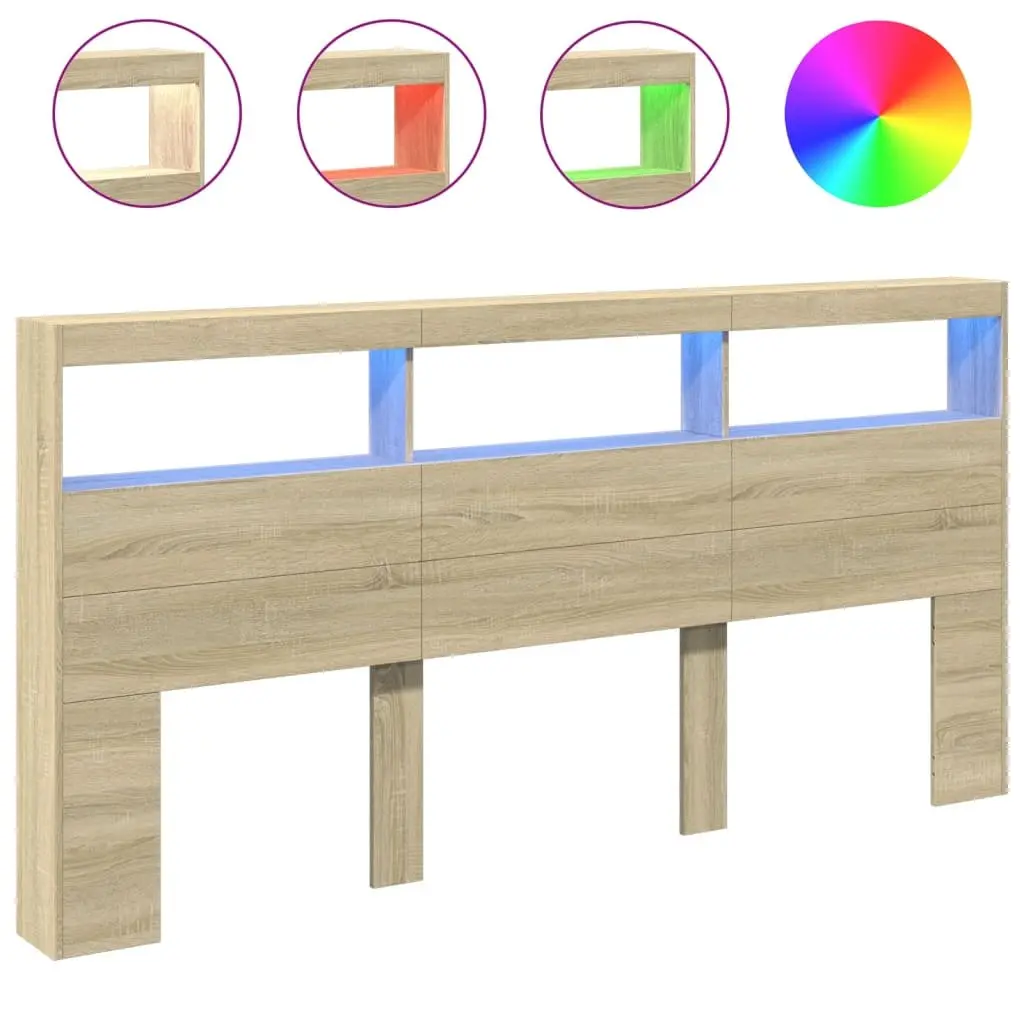 Brown Engineered Wood Headboard Cabinet with RGB LED Lights