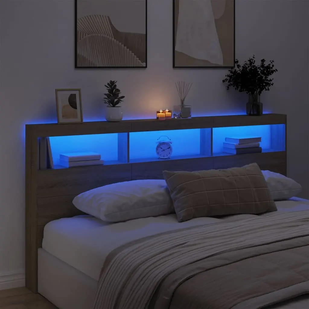 Brown Engineered Wood Headboard Cabinet with RGB LED Lights