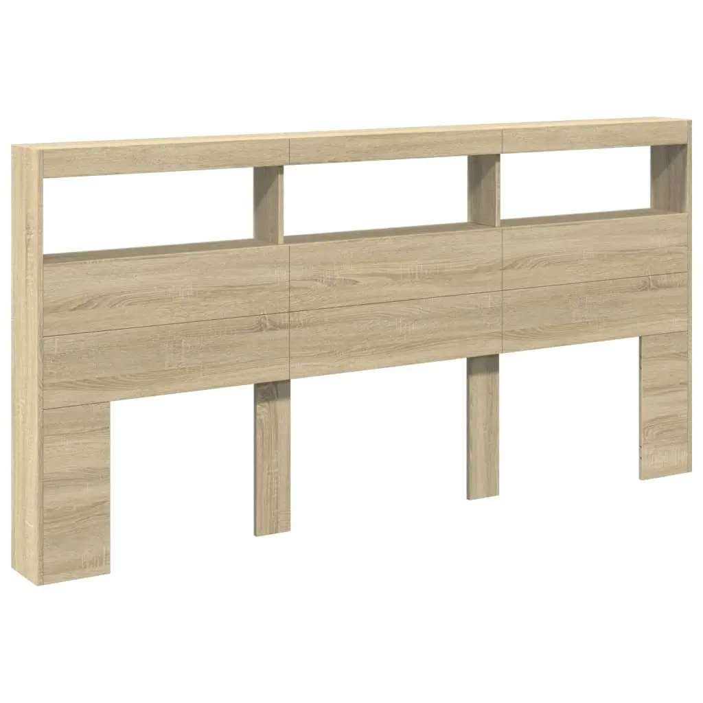 Brown Engineered Wood Headboard Cabinet with RGB LED Lights