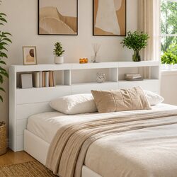 Contemporary White LED Headboard Cabinet for Bedrooms