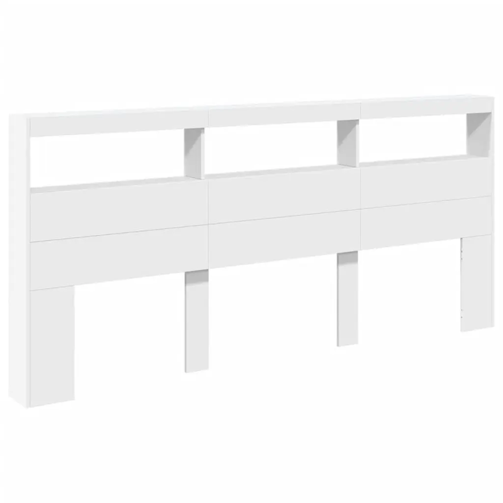 White LED Headboard Cabinet Bedroom Storage 220x17x102cm Modern Design Backrest