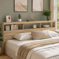 Brown Headboard Cabinet with LED Lights for Bedroom