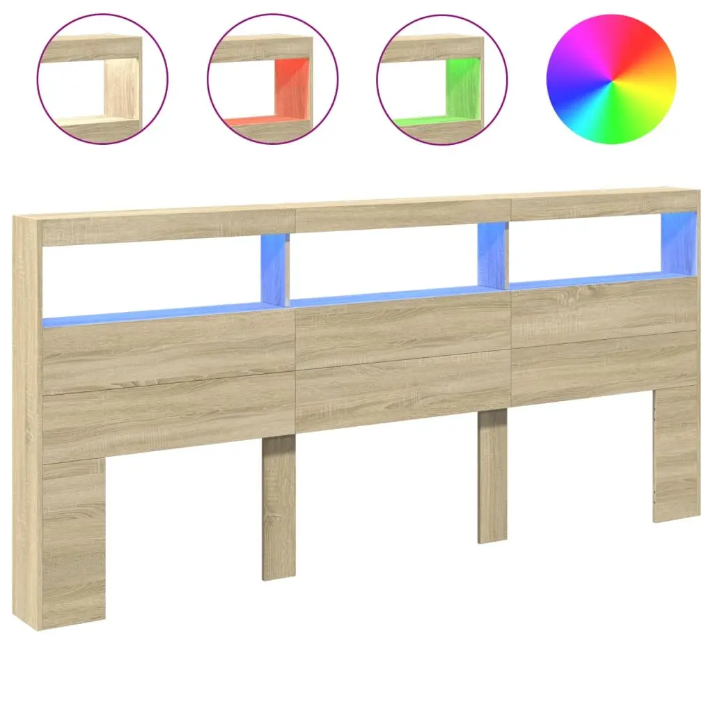 Brown Headboard Cabinet with LED Lights for Bedroom