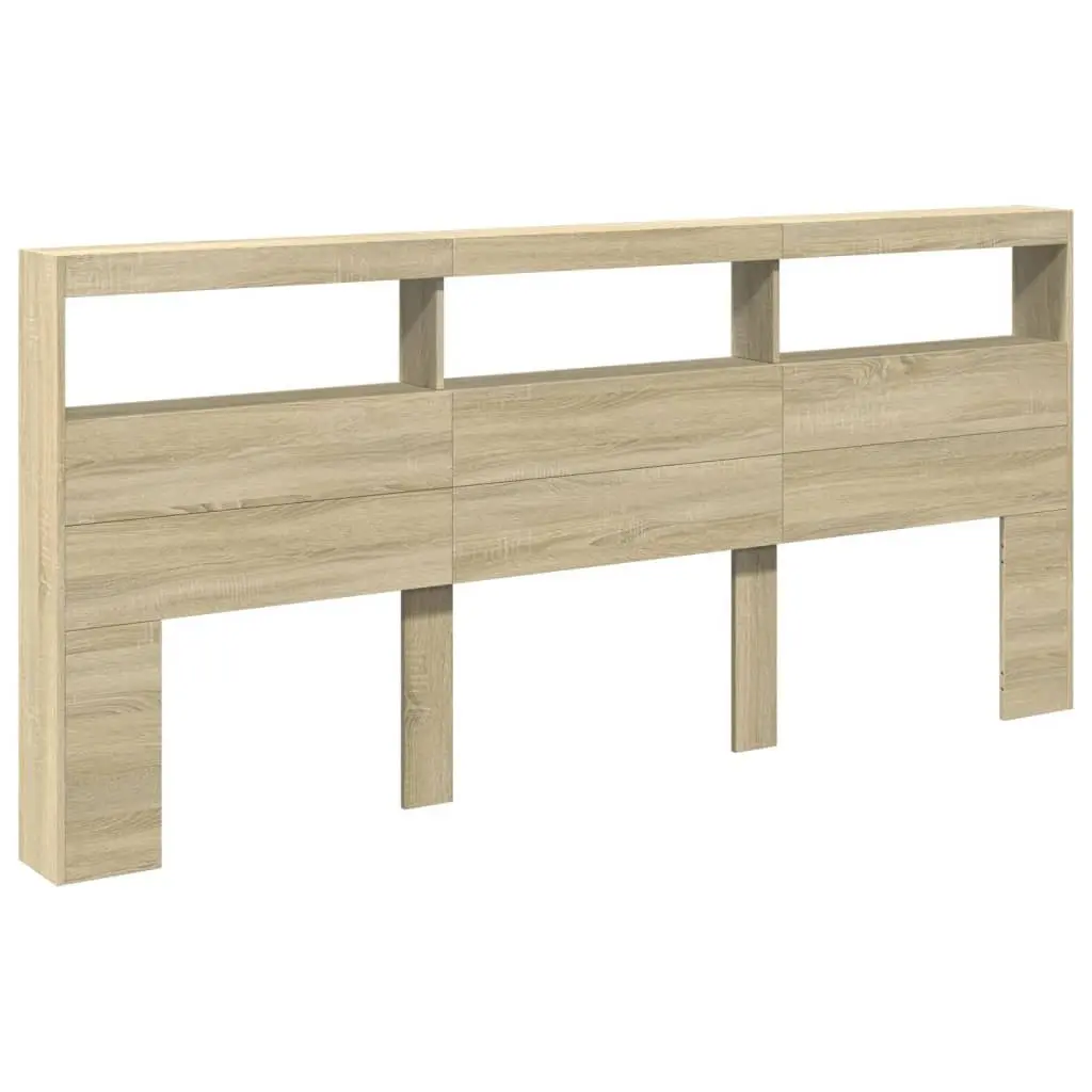 Brown Headboard Cabinet with LED Lights for Bedroom