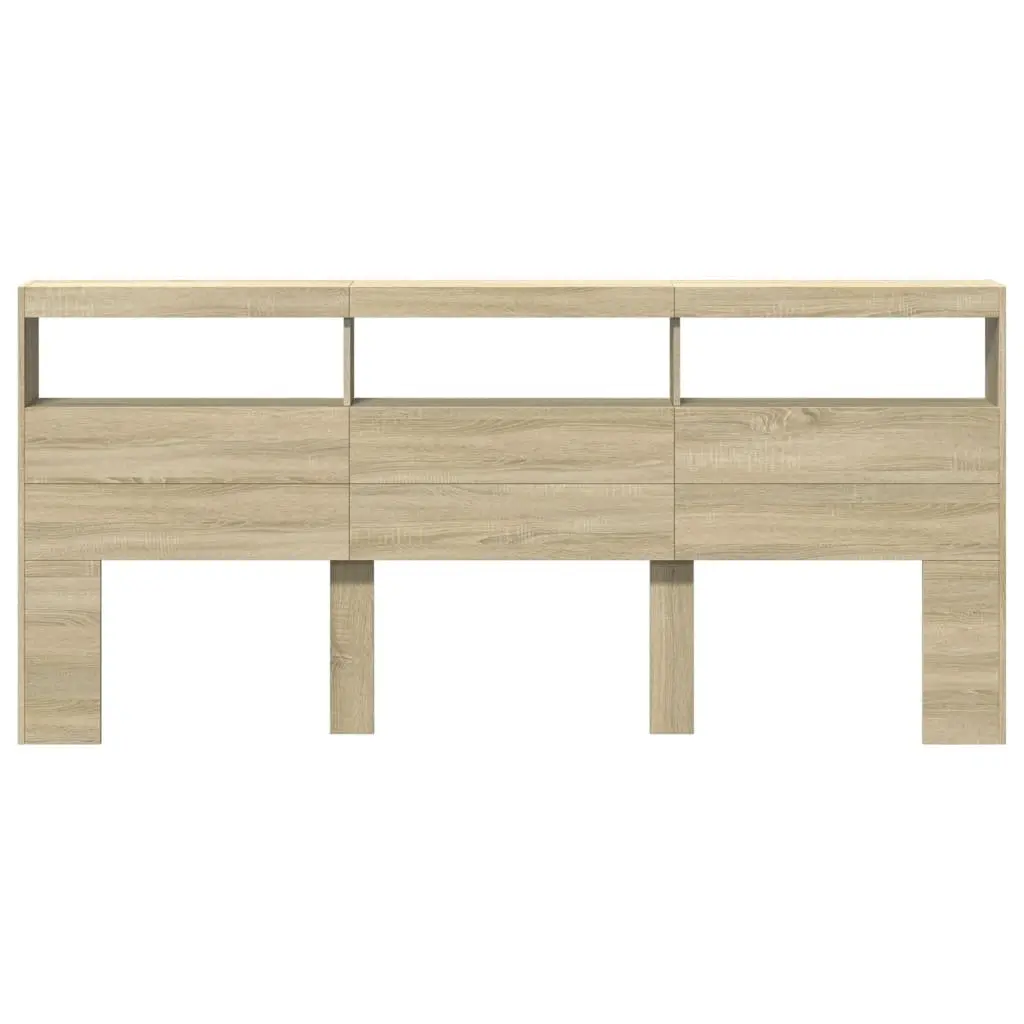 Brown Headboard Cabinet with LED Lights for Bedroom