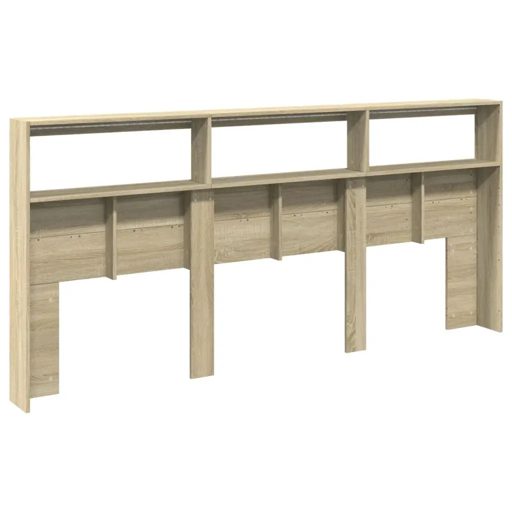 Brown Headboard Cabinet with LED Lights for Bedroom