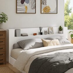 White Headboard Cabinet with RGB LED Lights 220cm
