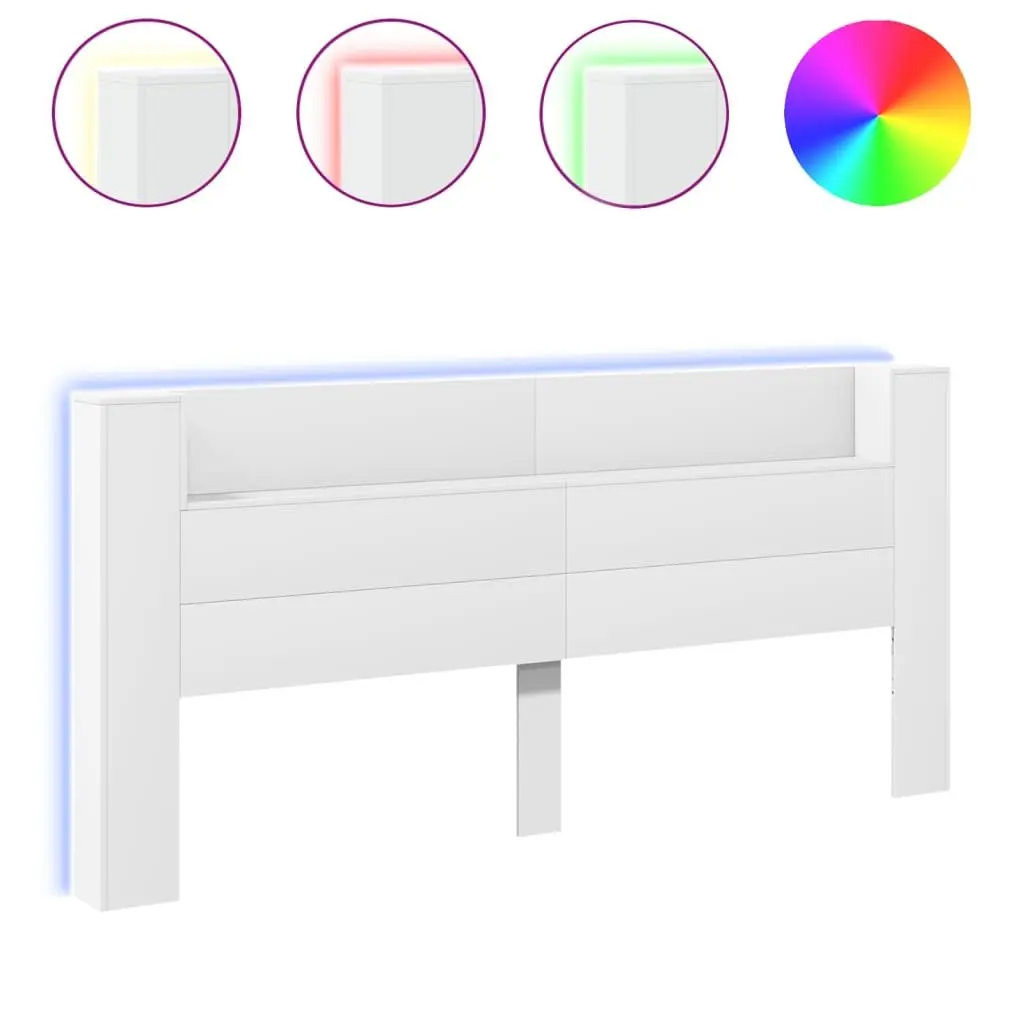 White Headboard Cabinet with RGB LED Lights 220cm