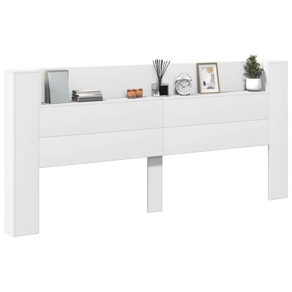 White Headboard Cabinet with RGB LED Lights 220cm