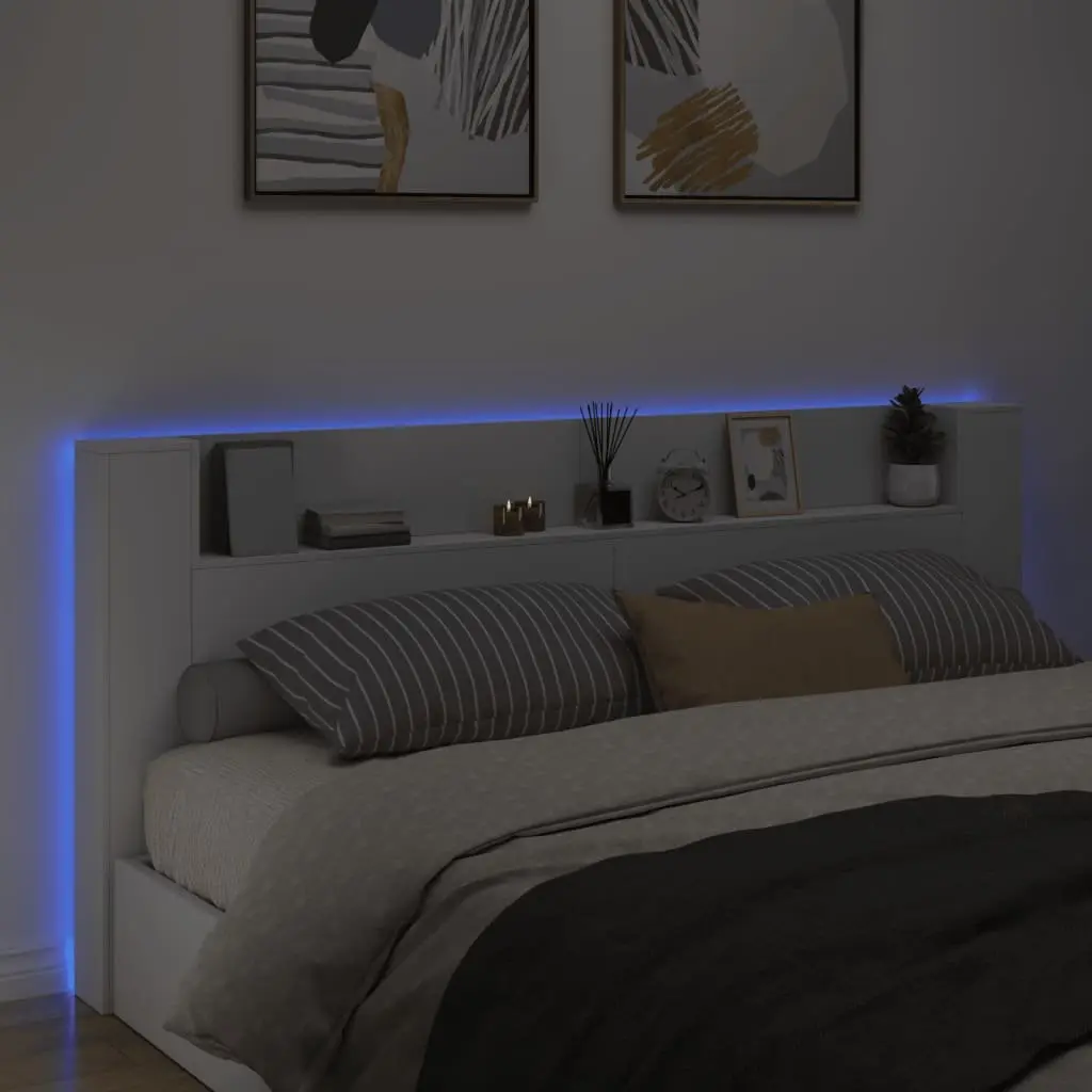 White Headboard Cabinet with RGB LED Lights 220cm