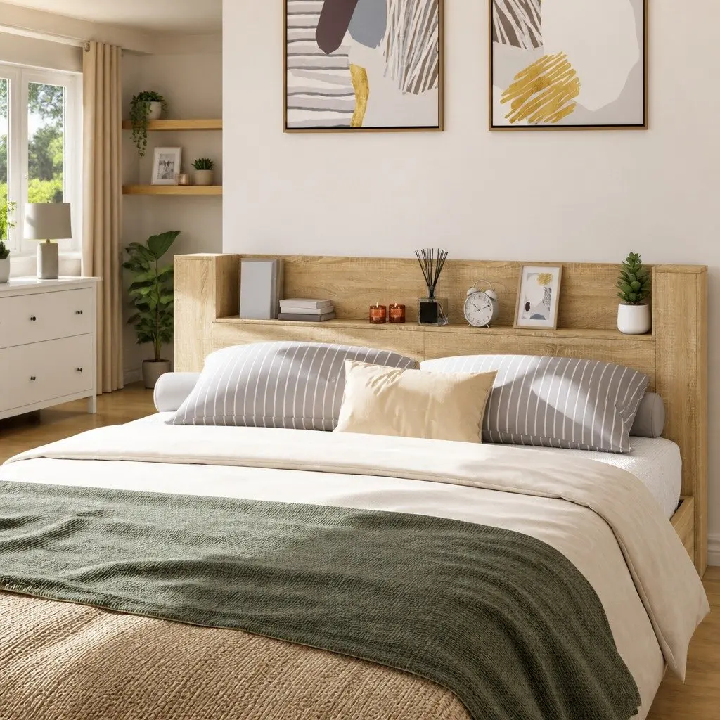 Brown Headboard Cabinet with RGB LED Lights