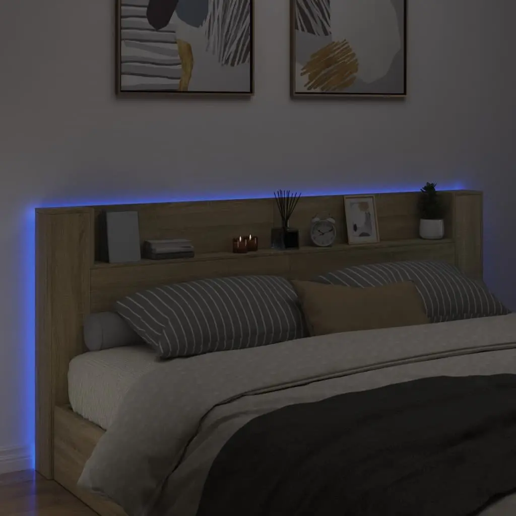 Brown Headboard Cabinet with RGB LED Lights