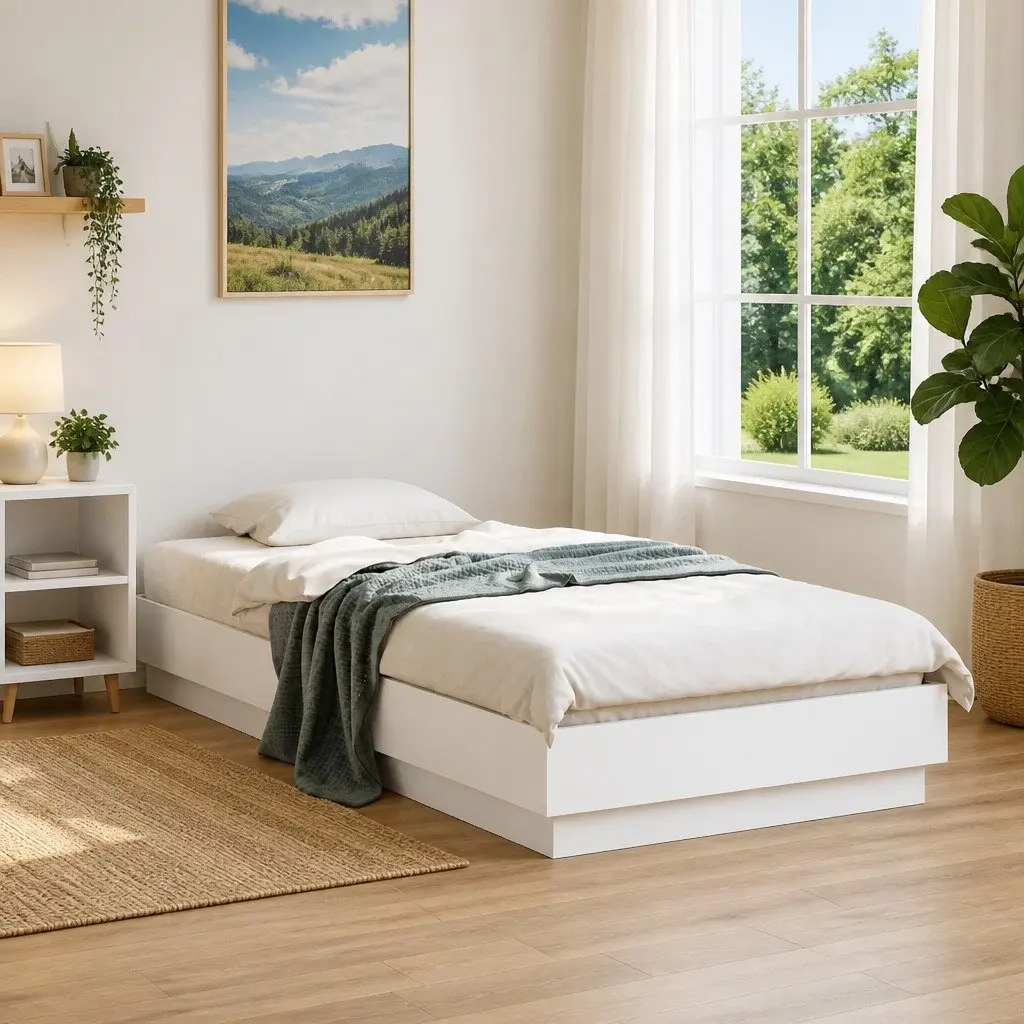 White Engineered Wood Bed Frame 90x190 cm