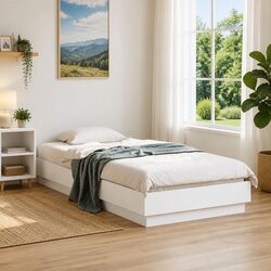 White Engineered Wood Bed Frame 90x190 cm