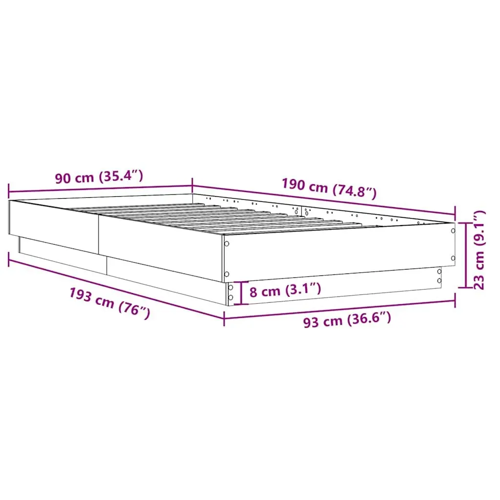 White Engineered Wood Bed Frame 90x190 cm