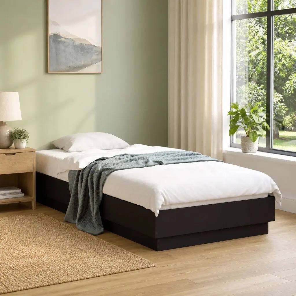 Black Bed Frame 90x190 cm with Slatted Base