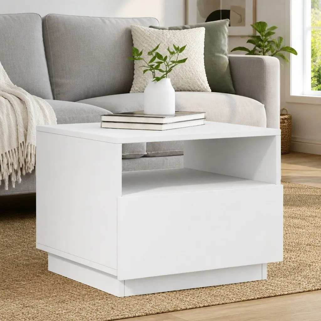 Coffee Table White Modern RGB LED Lights Engineered Wood 50 x 49 x 40 cm