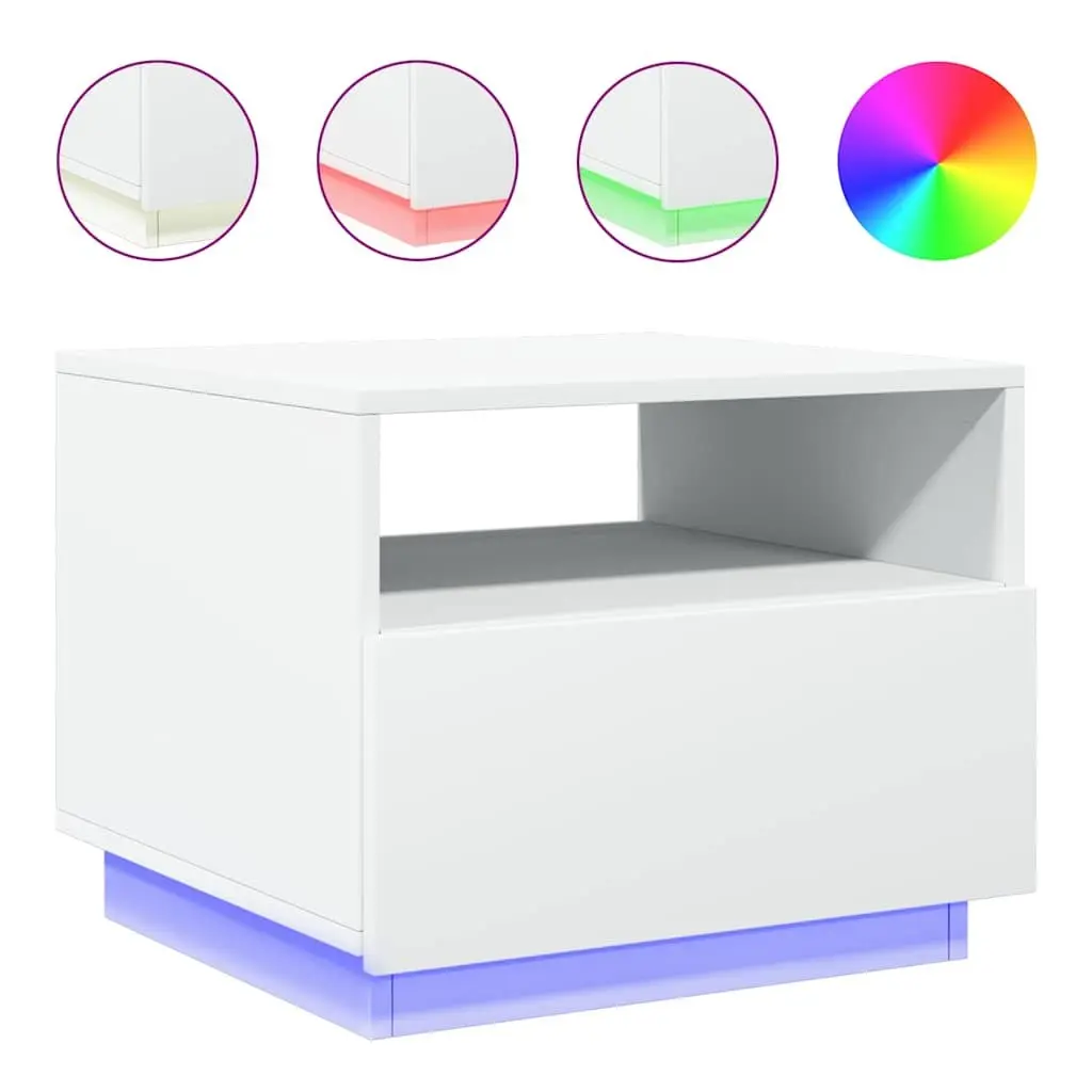 Coffee Table White Modern RGB LED Lights Engineered Wood 50 x 49 x 40 cm