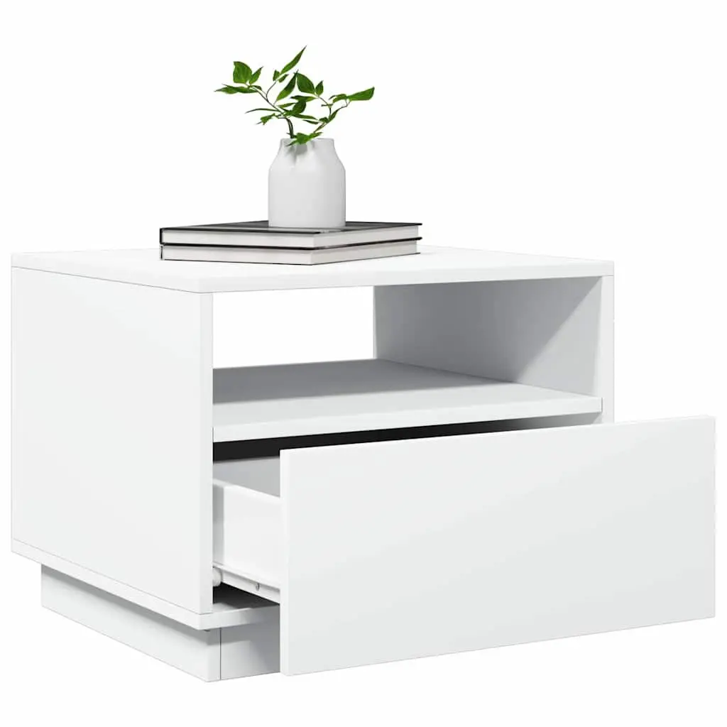 Coffee Table White Modern RGB LED Lights Engineered Wood 50 x 49 x 40 cm