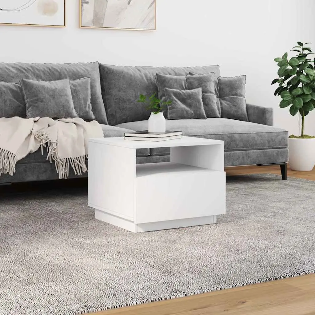 Coffee Table White Modern RGB LED Lights Engineered Wood 50 x 49 x 40 cm