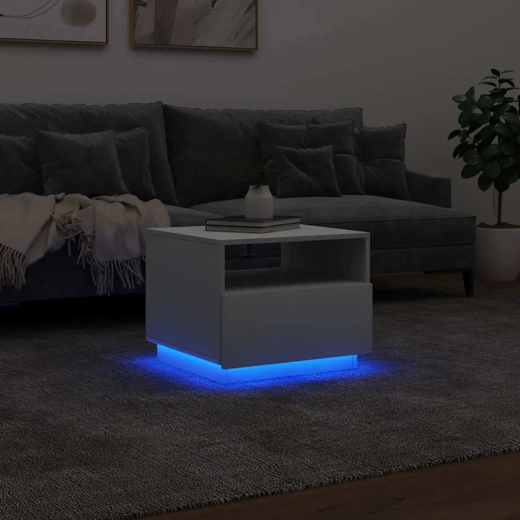 Coffee Table White Modern RGB LED Lights Engineered Wood 50 x 49 x 40 cm