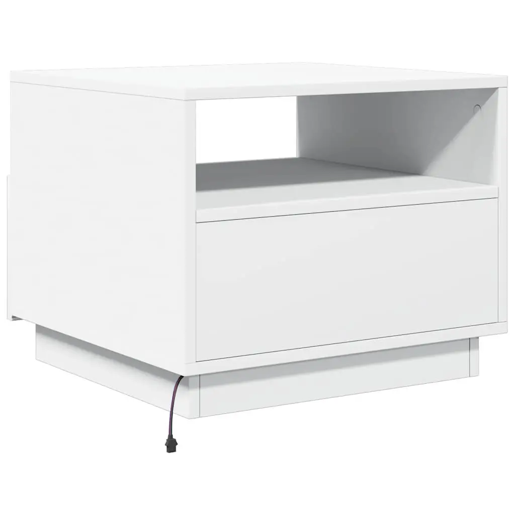 Coffee Table White Modern RGB LED Lights Engineered Wood 50 x 49 x 40 cm