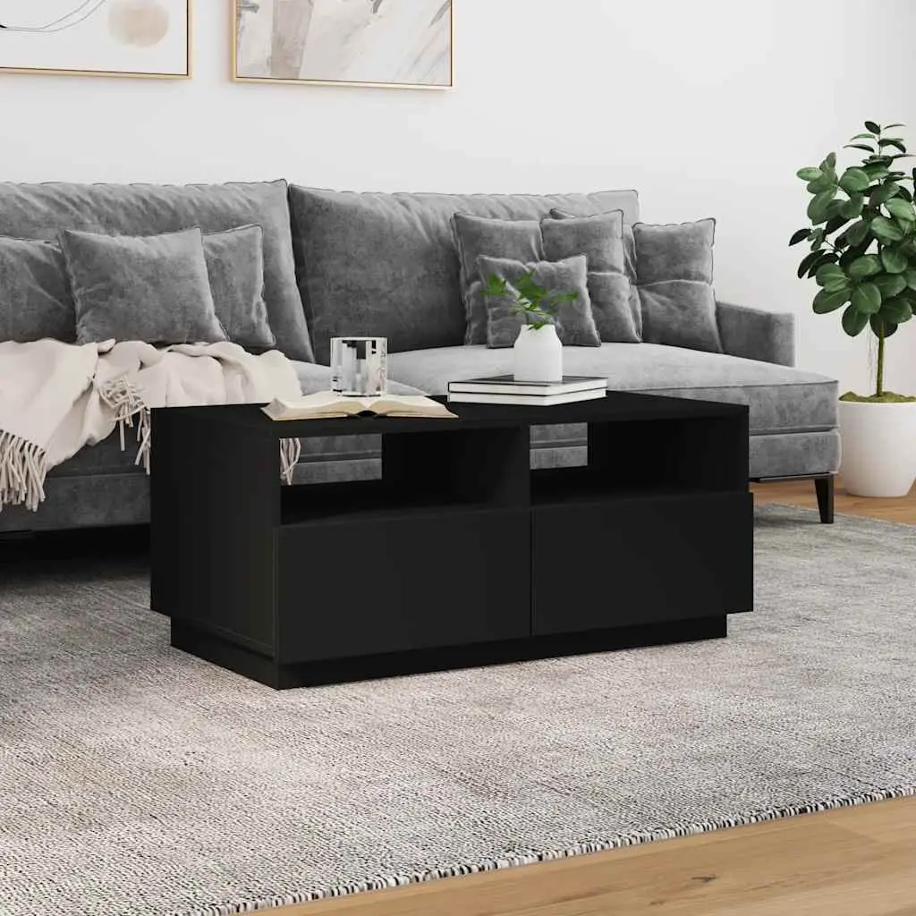 Coffee Table Black Modern 90L x 49W x 40H cm Engineered Wood