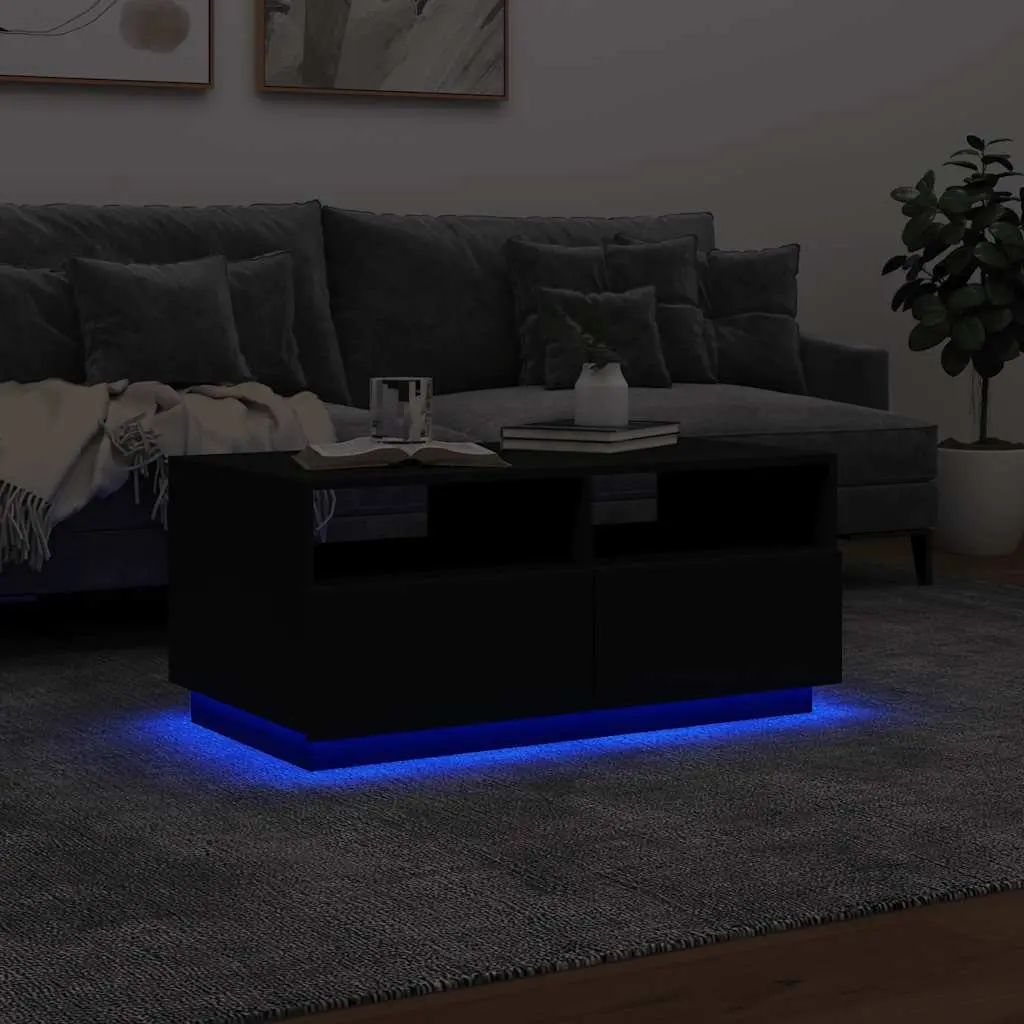 Coffee Table Black Modern 90L x 49W x 40H cm Engineered Wood