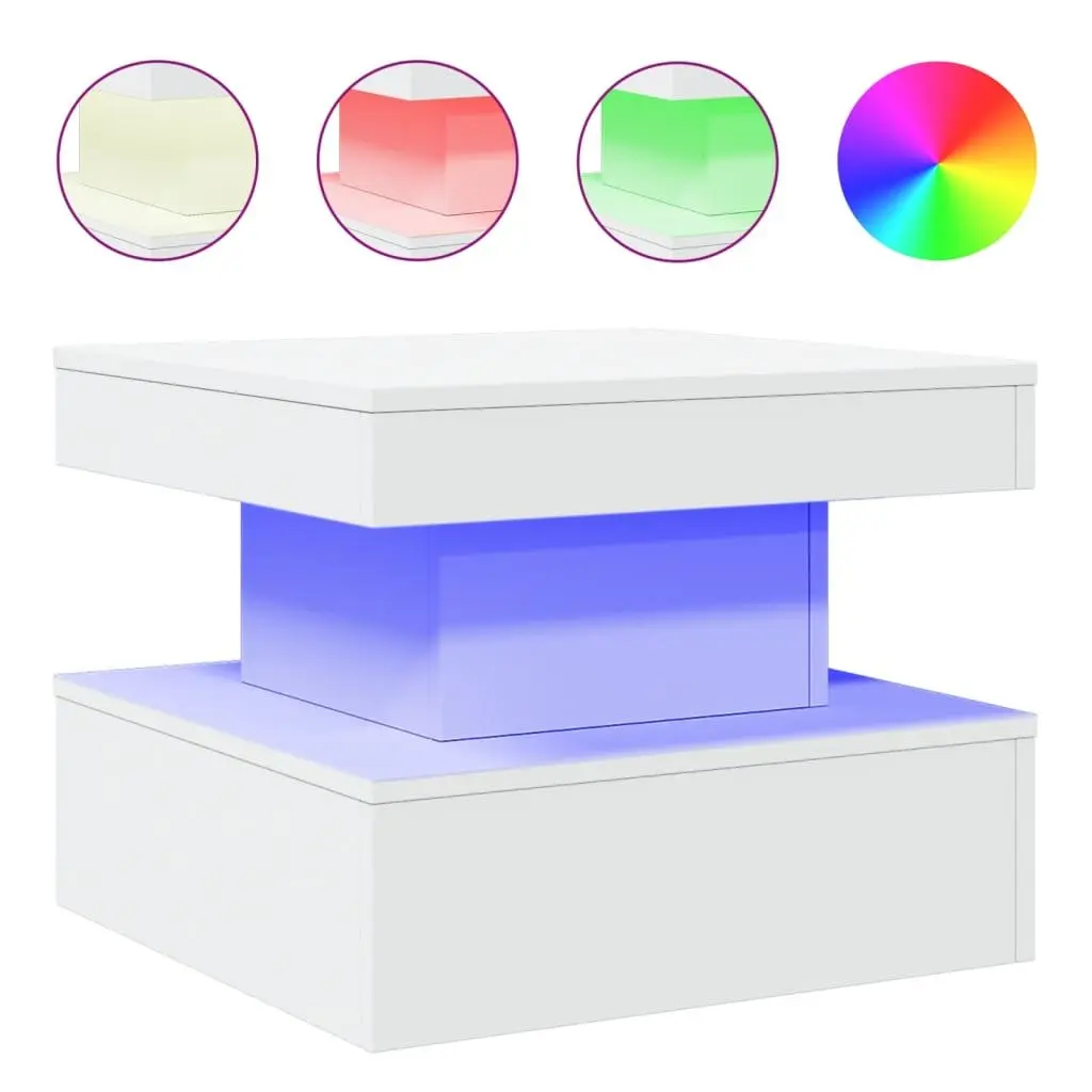 Coffee Table Modern White 50x50x40cm Engineered Wood with RGB LED Lights