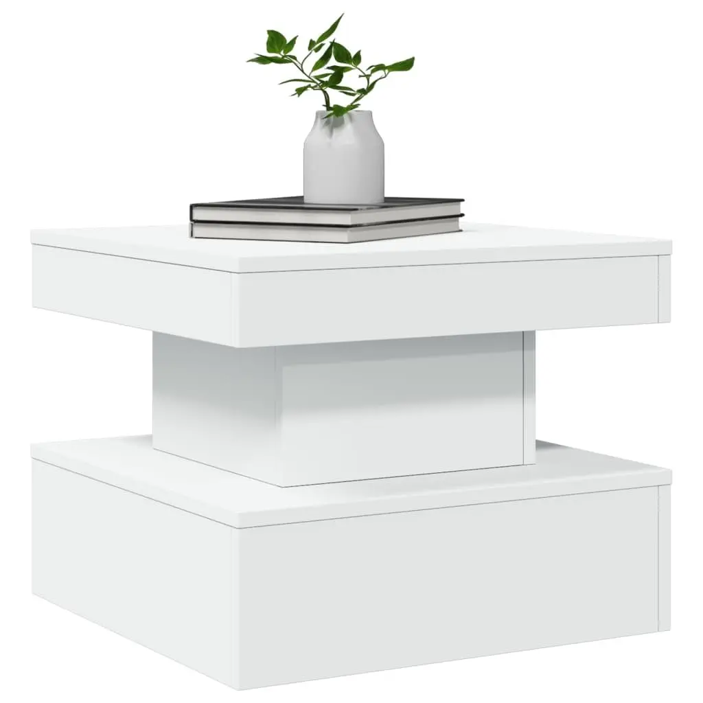 Coffee Table Modern White 50x50x40cm Engineered Wood with RGB LED Lights