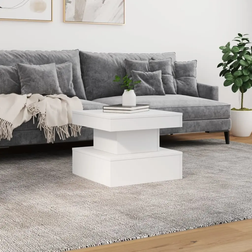 Coffee Table Modern White 50x50x40cm Engineered Wood with RGB LED Lights
