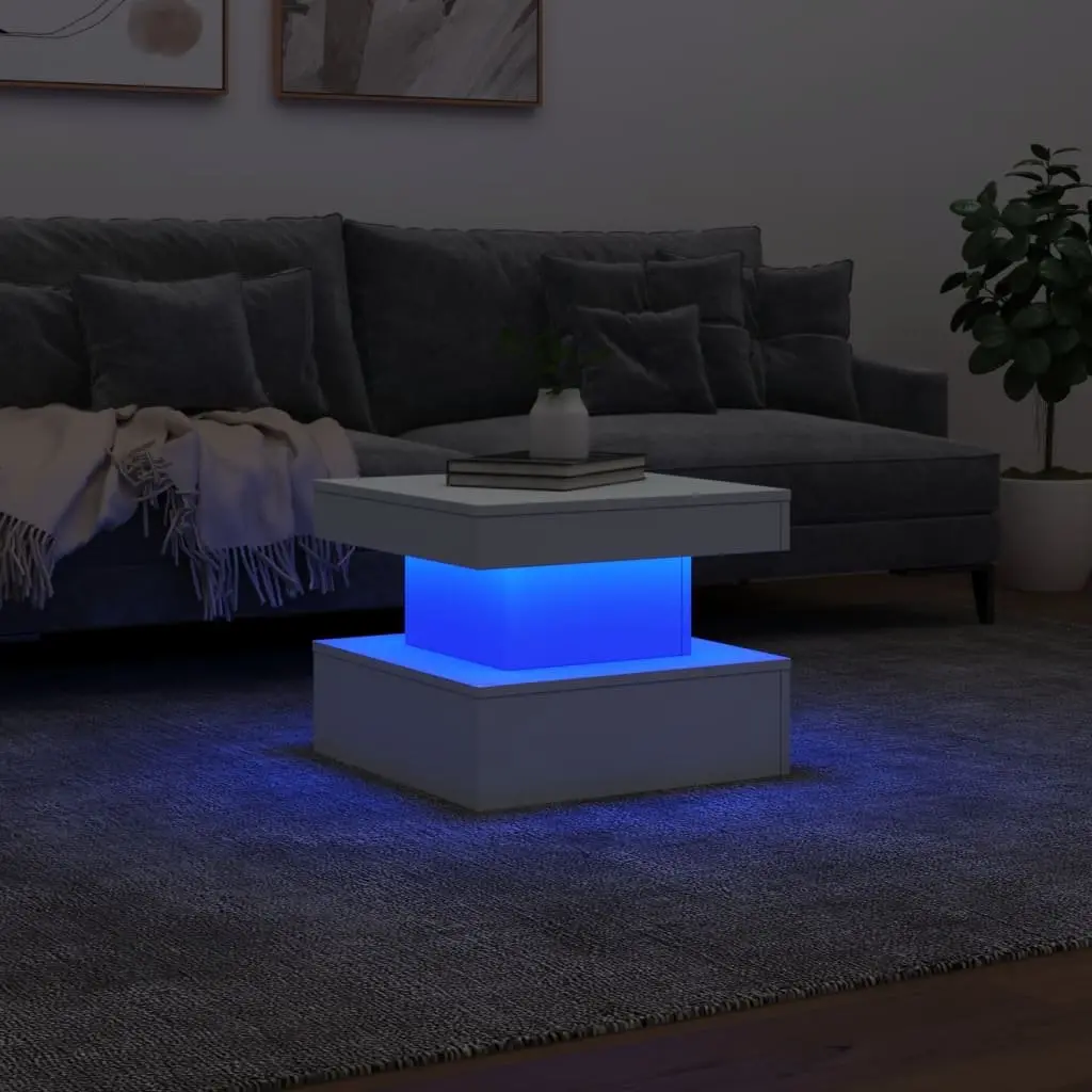 Coffee Table Modern White 50x50x40cm Engineered Wood with RGB LED Lights