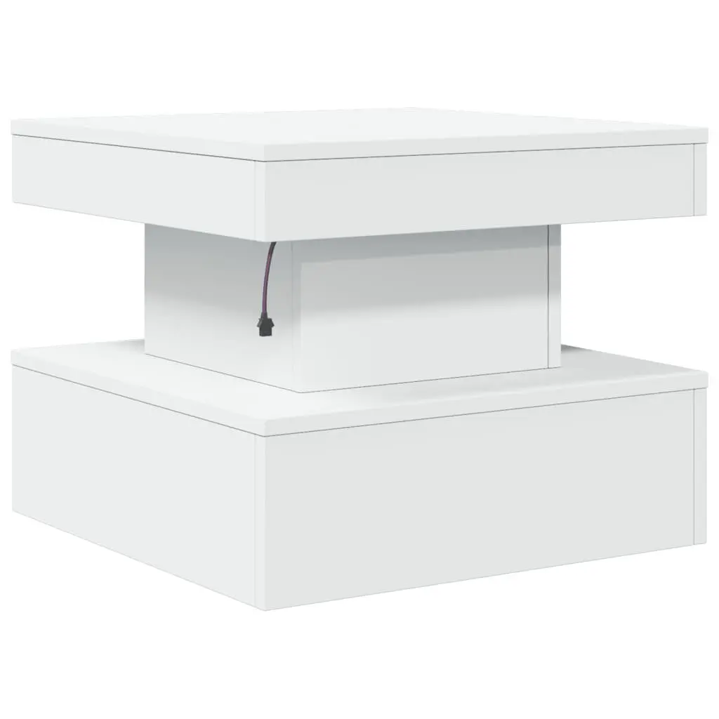 Coffee Table Modern White 50x50x40cm Engineered Wood with RGB LED Lights