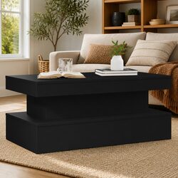 Black Coffee Table with RGB LED Lights for Living Room