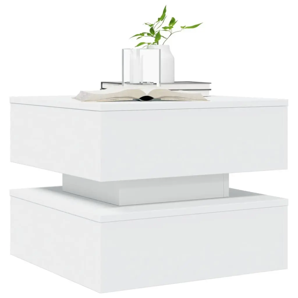 Coffee Table Modern White Accent 50L x 50W x 40H cm Engineered Wood with RGB LED Lights