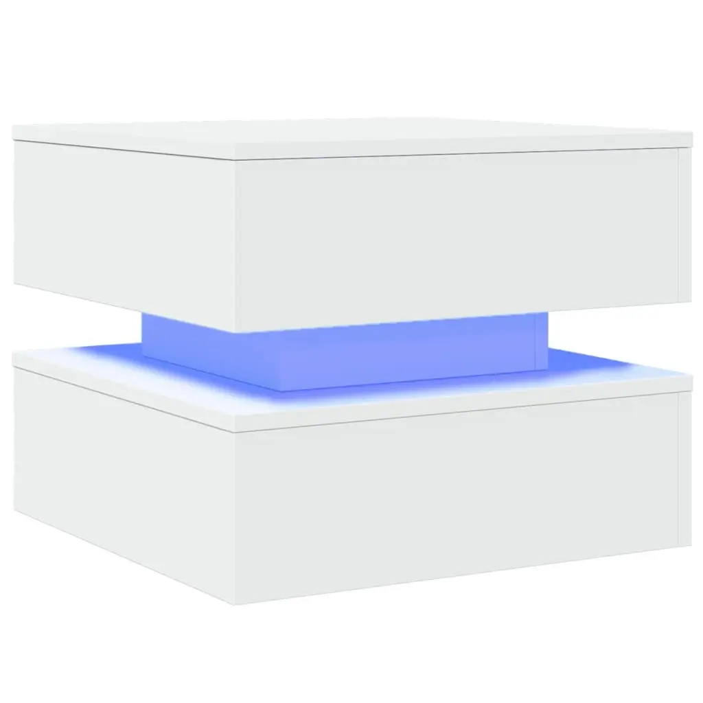 Coffee Table Modern White Accent 50L x 50W x 40H cm Engineered Wood with RGB LED Lights