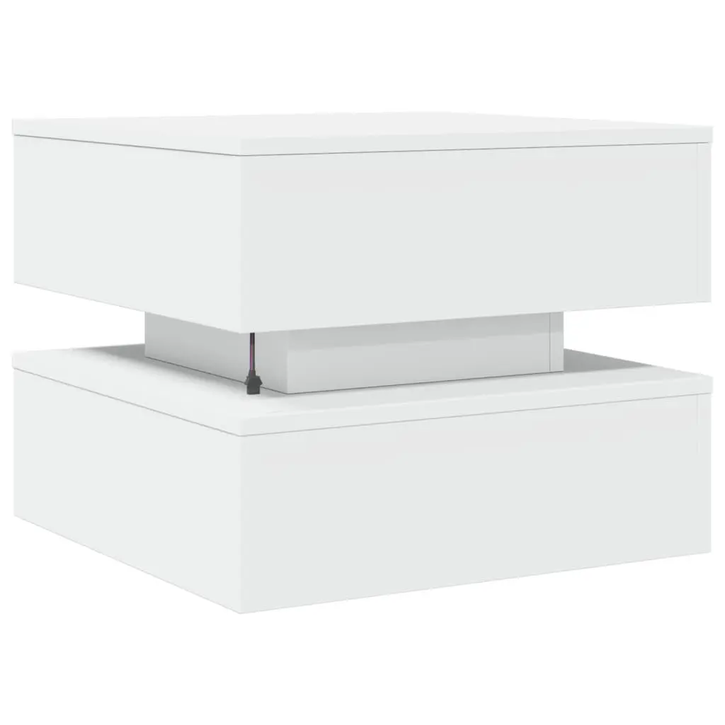 Coffee Table Modern White Accent 50L x 50W x 40H cm Engineered Wood with RGB LED Lights