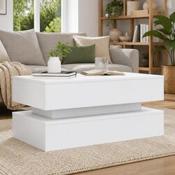 White Coffee Table with RGB LED Lights for Living Rooms