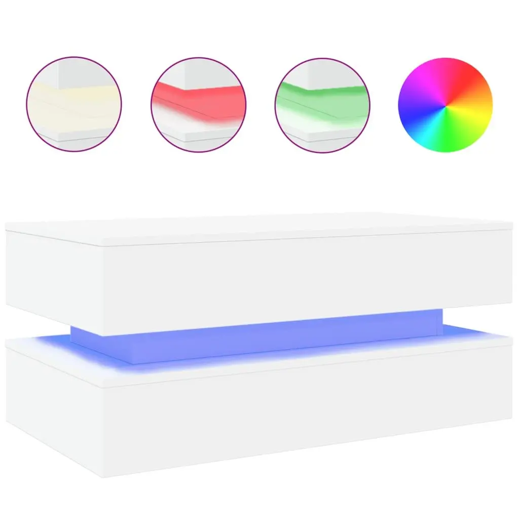 White Coffee Table with RGB LED Lights for Living Rooms