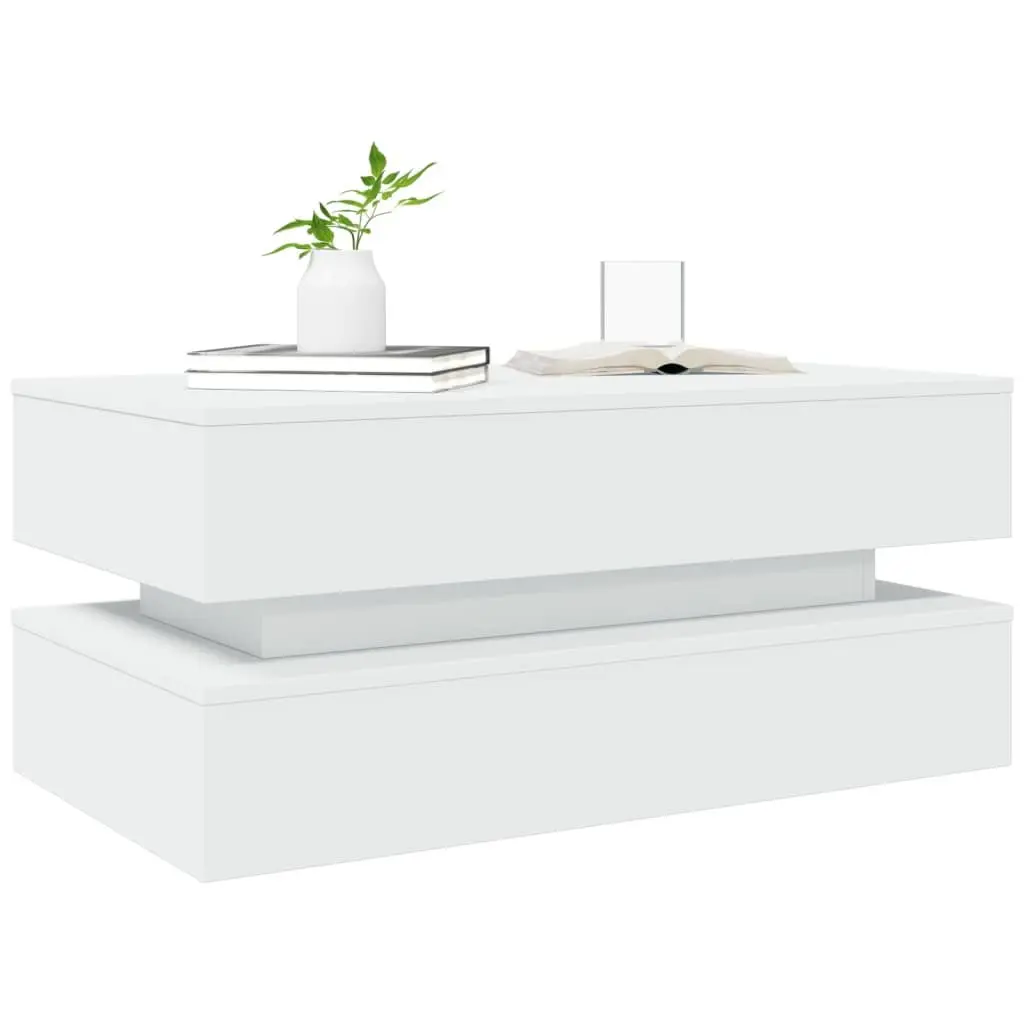 White Coffee Table with RGB LED Lights for Living Rooms