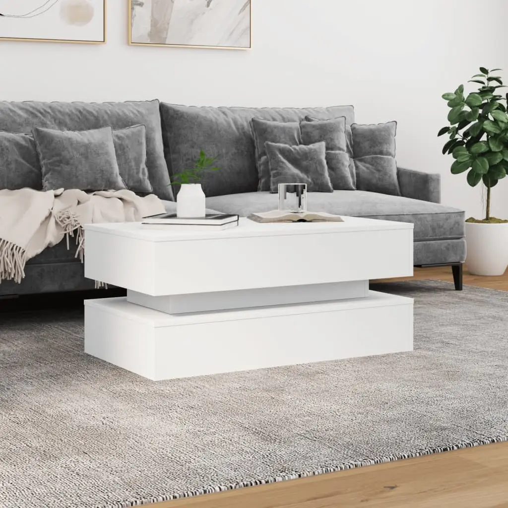 White Coffee Table with RGB LED Lights for Living Rooms