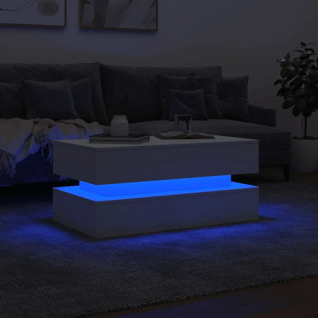 White Coffee Table with RGB LED Lights for Living Rooms