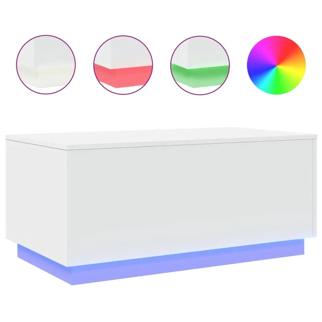 Coffee Table Modern White Engineered Wood with RGB LED Lights
