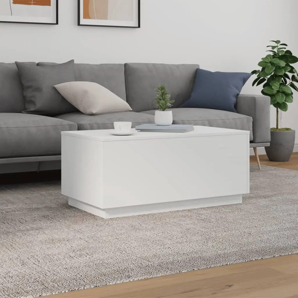 Coffee Table Modern White Engineered Wood with RGB LED Lights