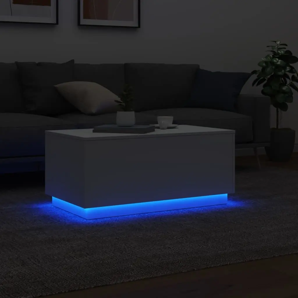 Coffee Table Modern White Engineered Wood with RGB LED Lights