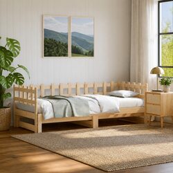 Solid Wood Pull-out Day Bed in Brown 90x190cm
