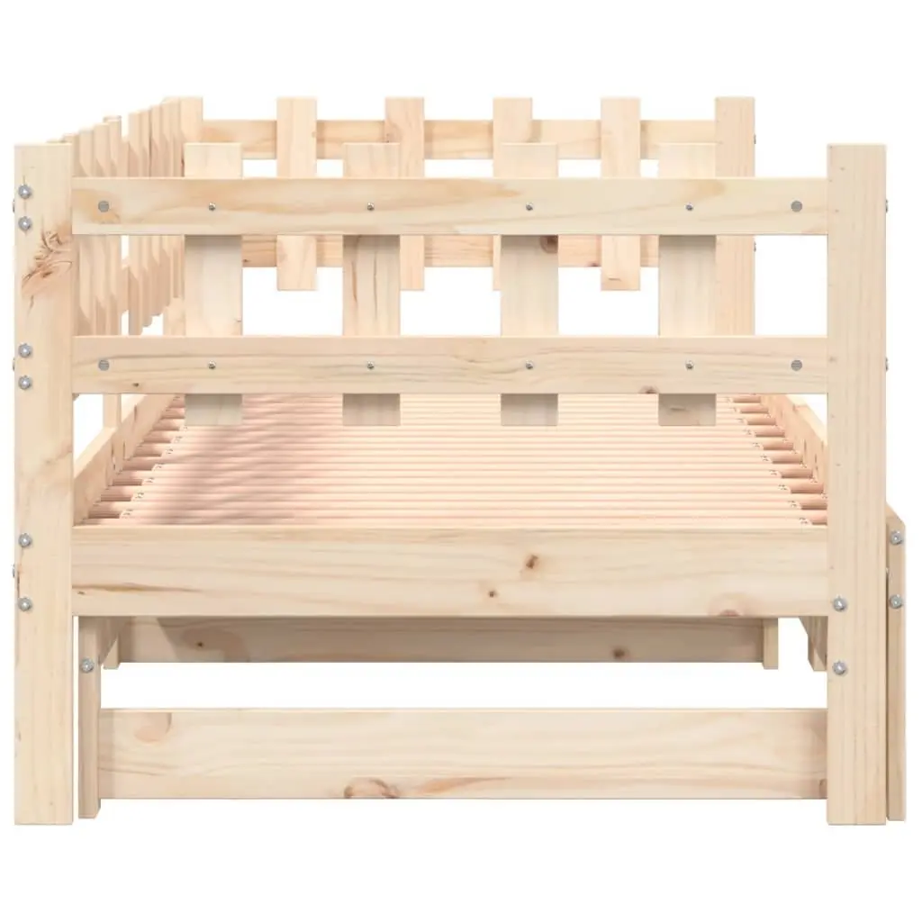 Pull-out Day Bed Solid Wood Slatted Base Brown 90x190cm