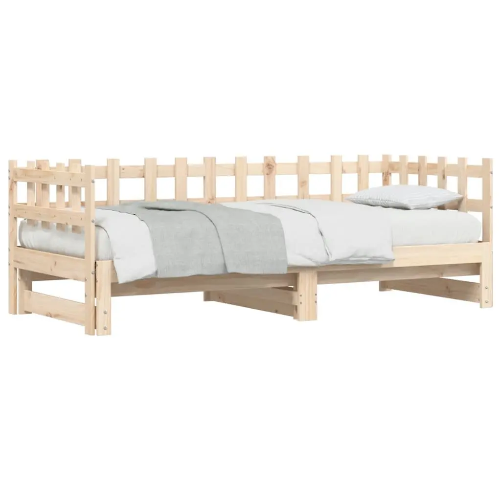 Pull-out Day Bed Solid Wood Slatted Base Brown 90x190cm