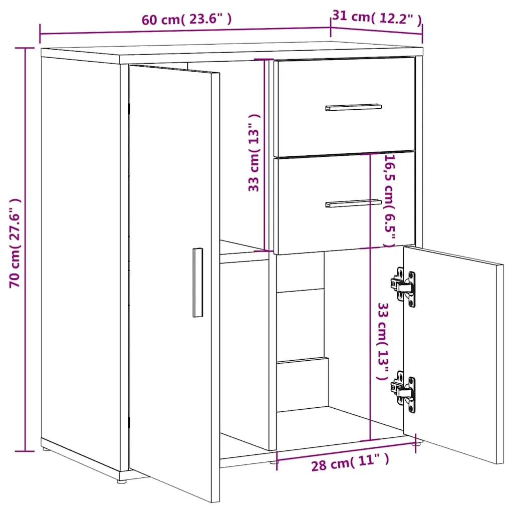 White Sideboard Storage Cabinet 60x31x70 cm