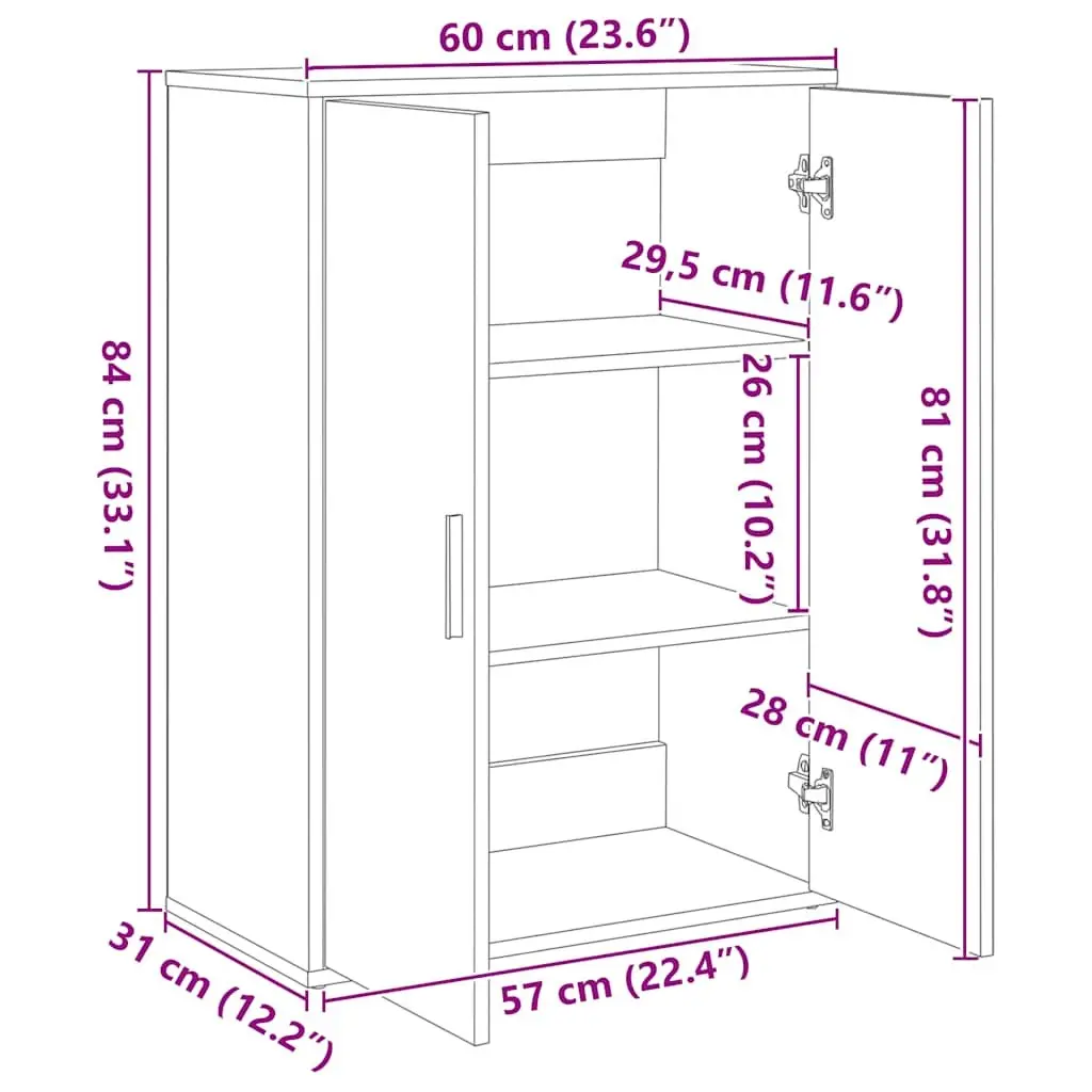 White Sideboard 60x31x84 cm Storage Cabinet
